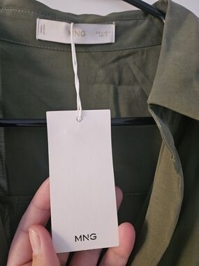 Mango Olive Green Midi Shirt Dress
